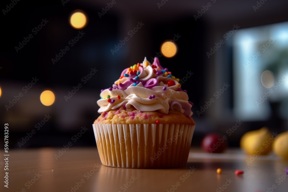 Close up picture of a cupcake with toppings Close up picture of a cupcake with toppings