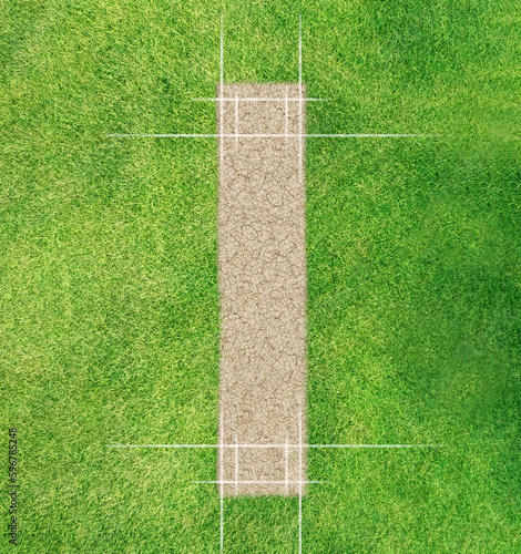 A direct top view of the layout of a cricket pitch. A direct top view of the layout of a cricket pitch. 3D Rendering	