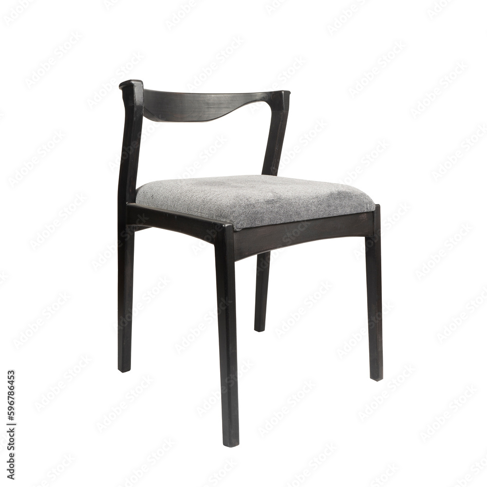 Modern Brown Comfortable Chair with Textile Seat and Wooden Legs on white background Modern Brown Comfortable Chair with Textile Seat and Wooden Legs on white background