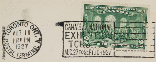 stamp briefmarke canada kanada 1927 reto old vintage retro toronto papier paper slogan werbung cancel gestempelt used gebraucht frankiert canadian national exhibition assembly versammlung 2