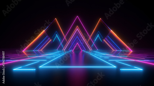 Abstract neon lights background with glowing lines.