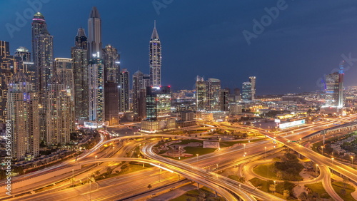 Dubai Marina highway intersection spaghetti junction day to night timelapse
