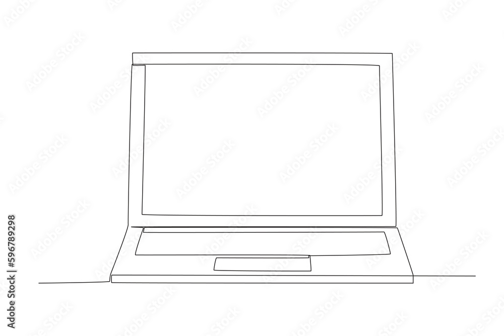 A laptop is located to form a straight angle. Angles one-line drawing A laptop is located to form a straight angle. Angles one-line drawing