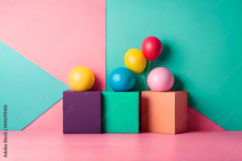 flat lay colorful balloons isolated on pink background with copy space. kids birthday template flat lay colorful balloons isolated on pink background with copy space. kids birthday template
