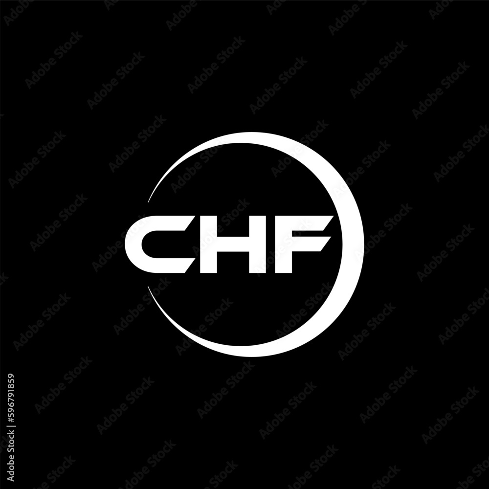 CHF letter logo design with black background in illustrator, cube logo, vector logo, modern alphabet font overlap style. calligraphy designs for logo, Poster, Invitation, etc.