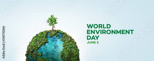 World environment day 2023 concept background. Ecology concept. Design with globe map drawing and leaves isolated on white background. 