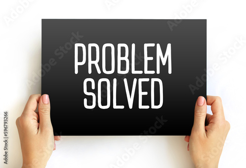 Problem Solved text on card, concept background