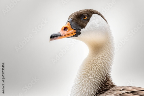 Portrait of a duck on a white background. Close up. created with generative AI