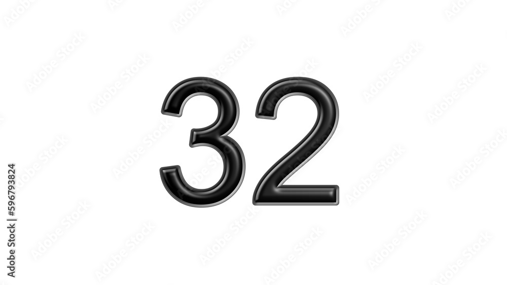 32 black lettering white background year number