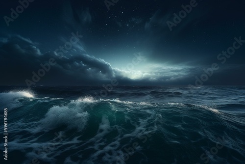 The dark ocean churns under a star-studded sky. Generative AI © Altair