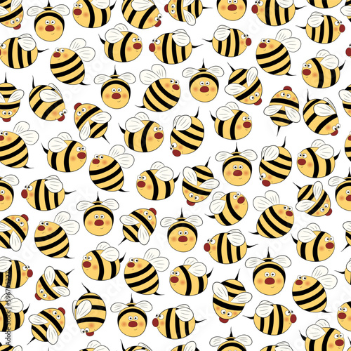 Bees pattern. Funny cartoon bugs texture. Colorful kids background. Cartoon bee backdrop. Textile for kids, fabric texture. Cute bees wallpaper. 
