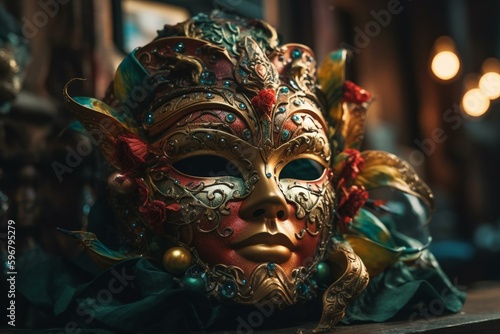 Celebrate carnival with a stunning venetian mask design. Beautifully crafted for a happy Brazilian party in South America. Generative AI © Delphine