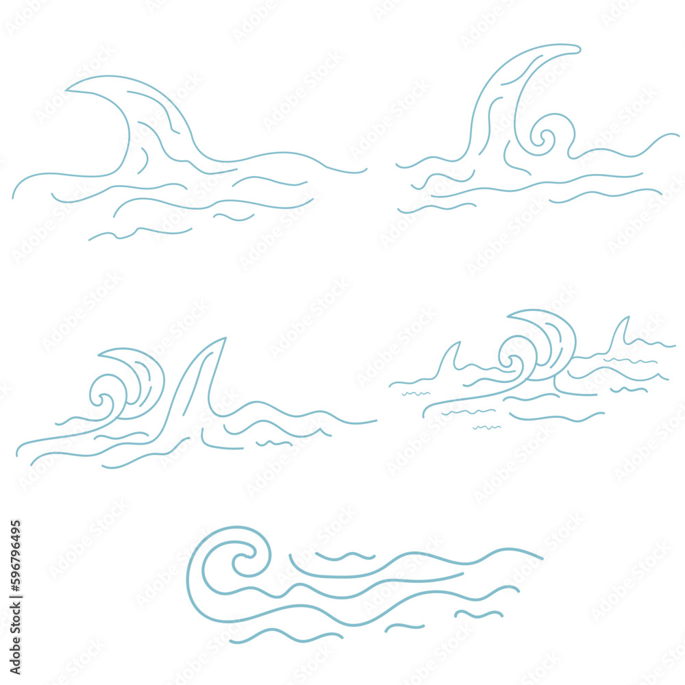 Set of wave lines,hand-drawn doodle blue wave vector, illustration design.decorative sea pattern. Set of wave lines,hand-drawn doodle blue wave vector, illustration design.decorative sea pattern.
