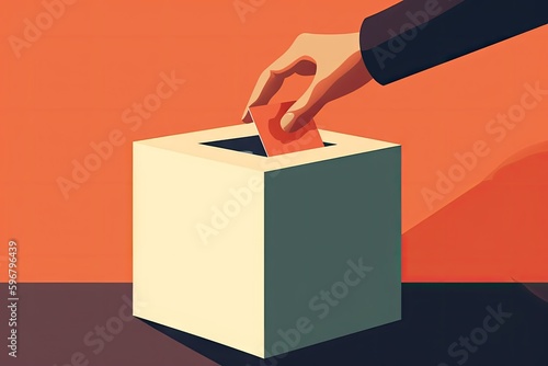 A hand putting paper ballot in the election box photo
