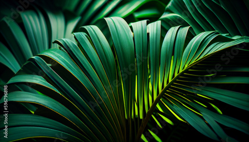 Closeup nature view of palm leaves background Ai generated image