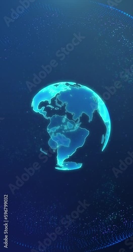 Rotating digital earth. Zoom out from earth.
Global network and digital data technology concepts. Vertical video.