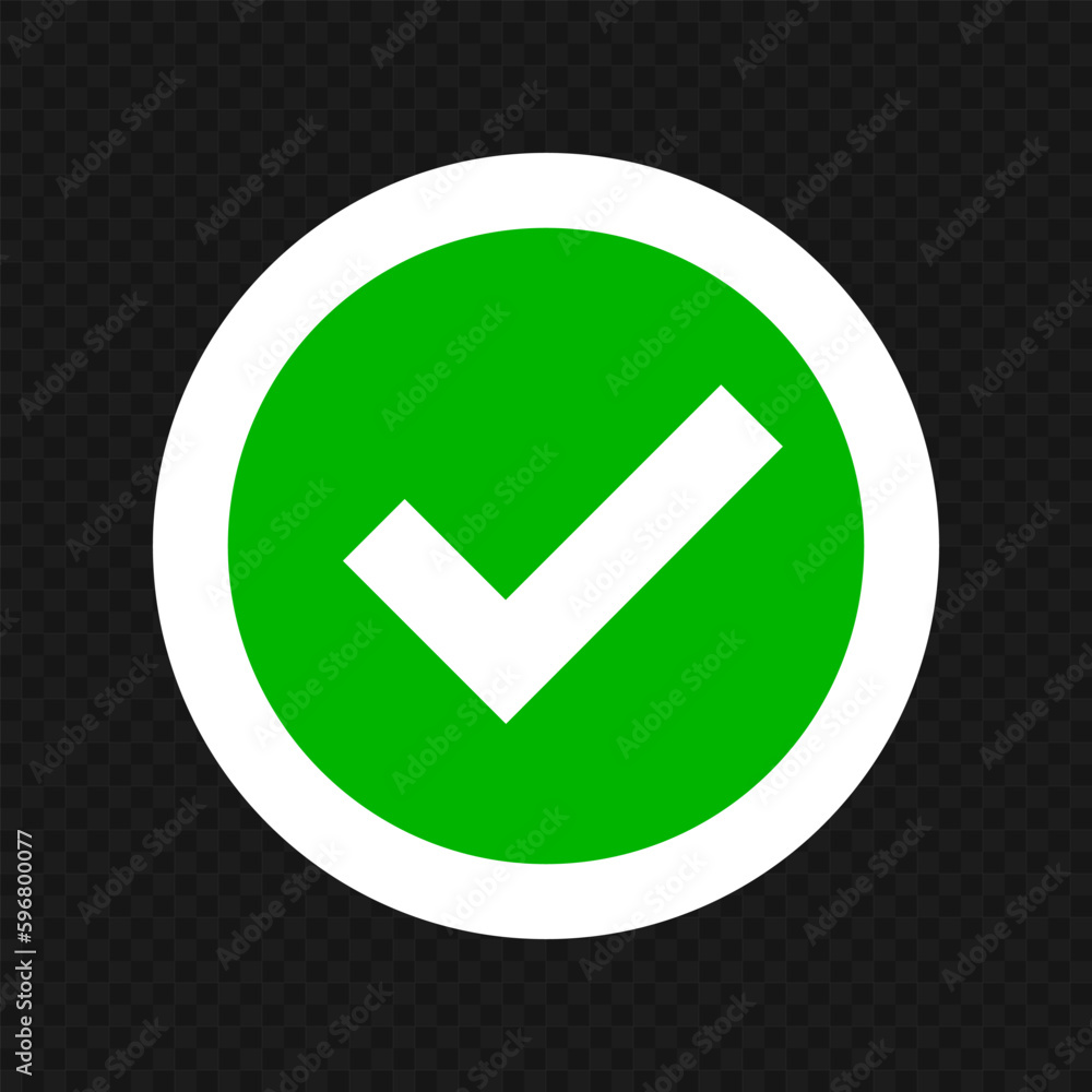 Checkmark icon isolated on black transparent background. Vector.