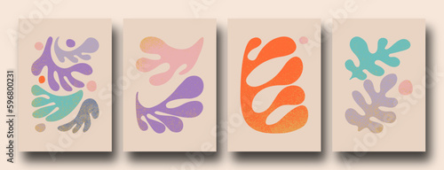 Contemporary organic shapes posters. Abstract modern trendy Matisse inspired minimal designs, Hand drawn Underwater floral retro art prints. pastel colors.