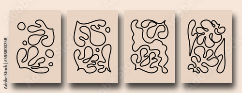 Contemporary organic shapes posters. Abstract modern trendy Matisse inspired minimal designs, Hand drawn Underwater floral retro art prints. linear art.