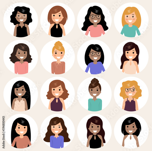 Smiling woman avatar set. Different women characters collection. Isolated vector illustration. Avatar woman entrepreneur