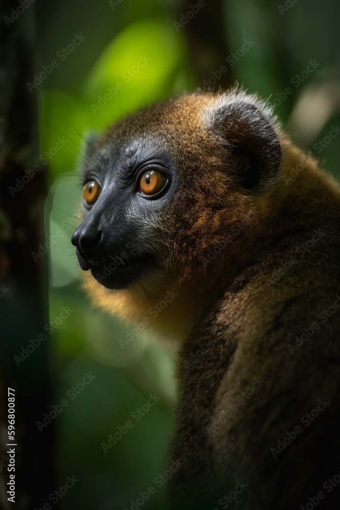 Obraz premium AI Generative - Climb to New Heights with the Greater Bamboo Lemur in Madagascar's Forests!