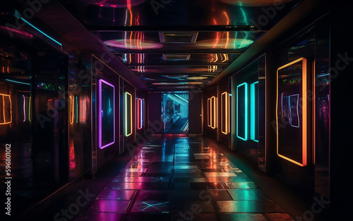 Neon lights in a tunnel, Generative AI