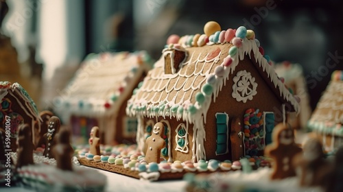 A close-up of a gingerbread house, AI, AI technology