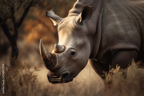 AI Generative - Admire the Majestic Northern White Rhino in Its Natural Habitat 