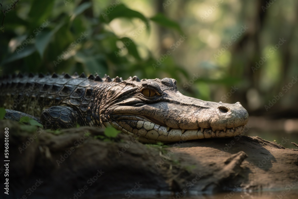 Fototapeta premium AI Generative - Rare Siamese Crocodile Spotted in Southeast Asia