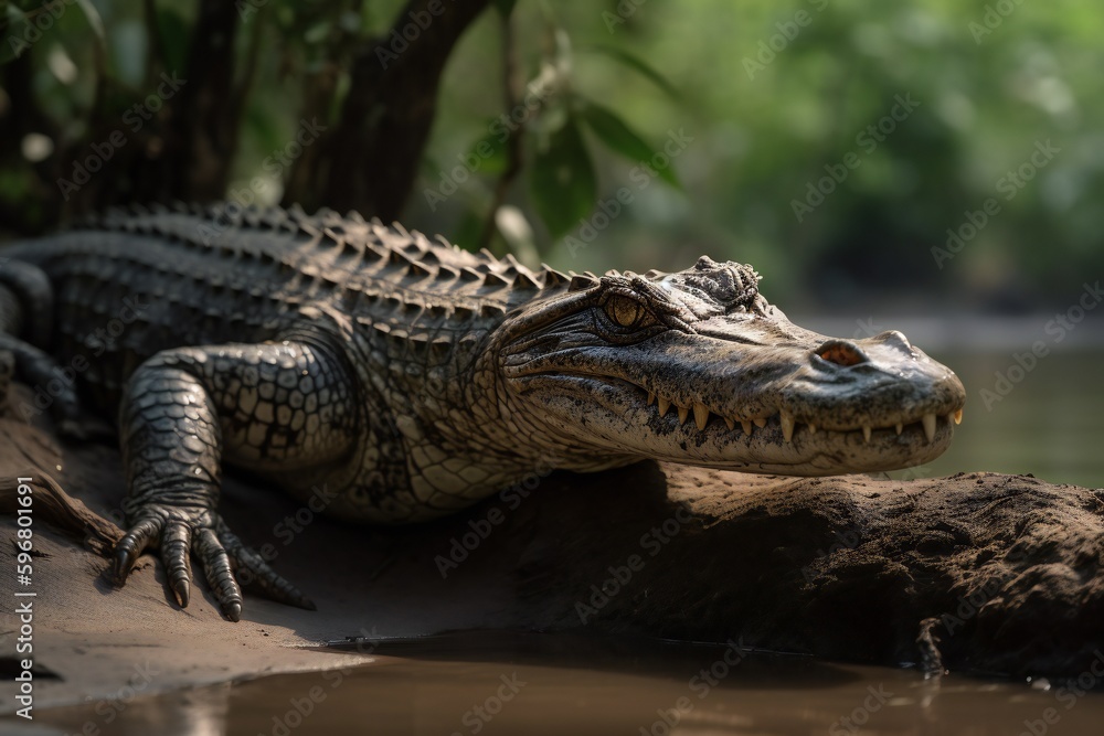 Fototapeta premium AI Generative - Bask in the Beauty of Southeast Asia's Siamese Crocodile