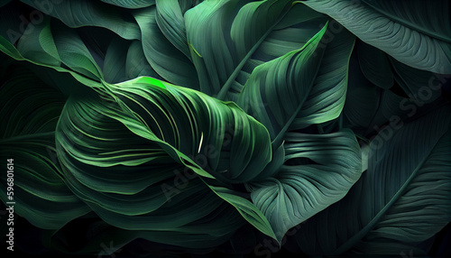 Leafs of Spathiphyllum cannifolium abstract green background Ai generated image