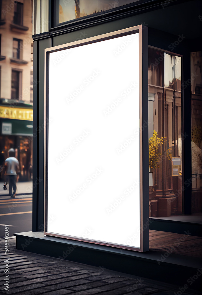 Mock - up of blank billboard at store street showcase window in a city. Generative ai Mock - up of blank billboard at store street showcase window in a city. Generative ai