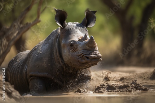 AI Generative - Save Our Black Rhinos Fighting for Survival in Their Natural Habitat