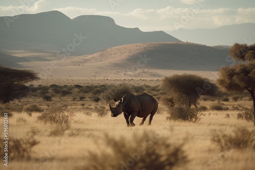 AI Generative - Wild African Adventure Encounter the Majestic Black Rhino! photo