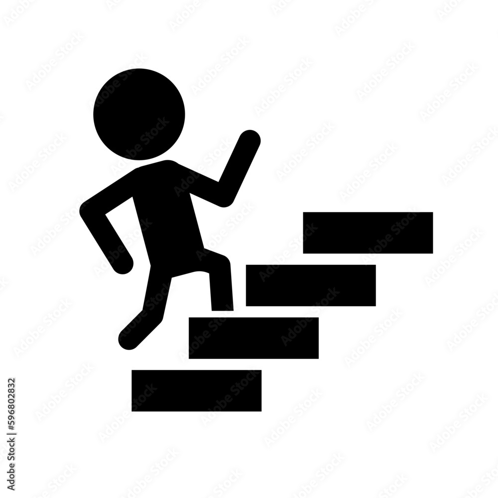 Bend backward person on stairs silhouette icon. Next step. Vector. Bend backward person on stairs silhouette icon. Next step. Vector.
