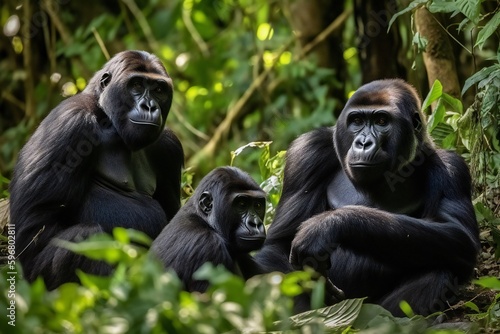 AI Generative - Rare Moments Congo iss Gorilla Family Bonding