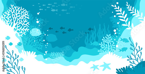 Horizontal blue background. Underwater marine life of a coral reef. World oceans day © Nataliia