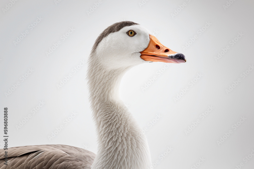 Obraz premium Portrait of a white goose on a white background. Isolated. created with generative AI