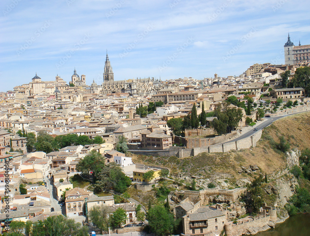 Panoramic view of the city on the sunny day. Toledo. Spain.