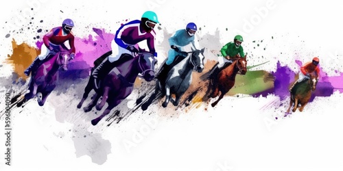 Horse riding competition, watercolor painting, generative ai © Shirt