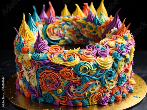 A close up of happy birthday cake for party celebration rich creamy baked isolated