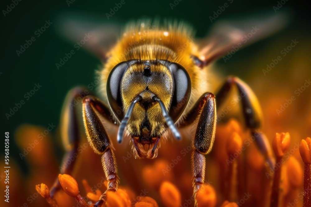 Bee, macro photography, close up shallow focus. Generative AI Bee, macro photography, close up shallow focus. Generative AI