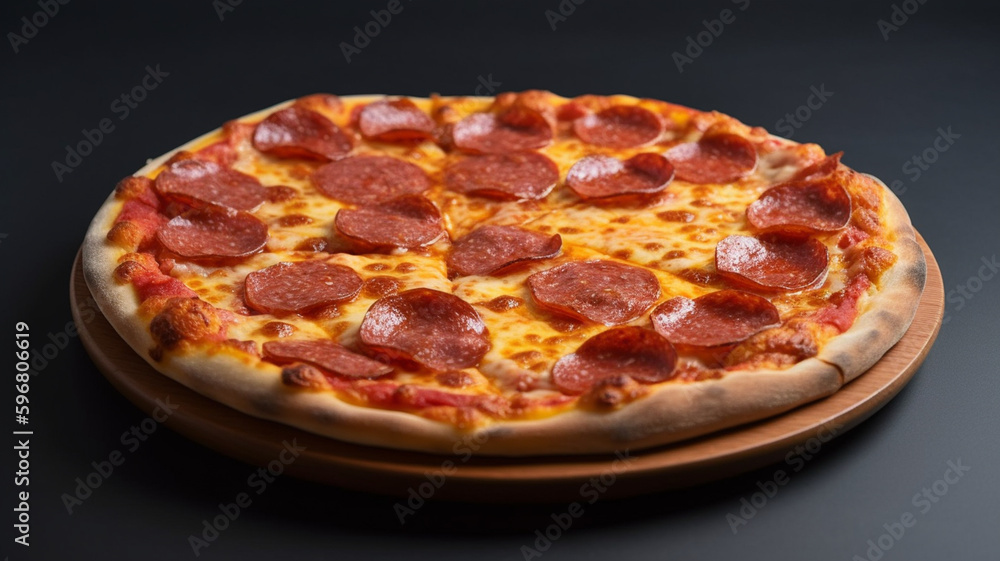 Pepperoni pizza on a wooden plate generative IA