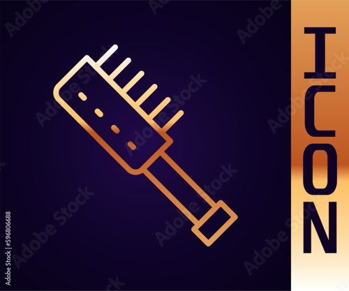 Gold line Sauna brush icon isolated on black background. Wooden brush with coarse bristles for washing in the bath. Anti cellulite massage. Vector