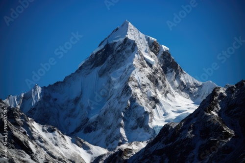 Landscape photo of snowy mountain peak. Generative AI