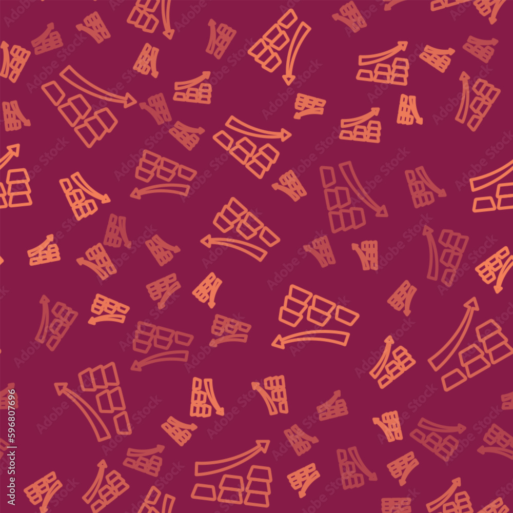 Brown line Finance growth chart arrow with gold bars icon isolated seamless pattern on red background. Financial success concept. Gold investment concept. Vector Brown line Finance growth chart arrow with gold bars icon isolated seamless pattern on red background. Financial success concept. Gold investment concept. Vector