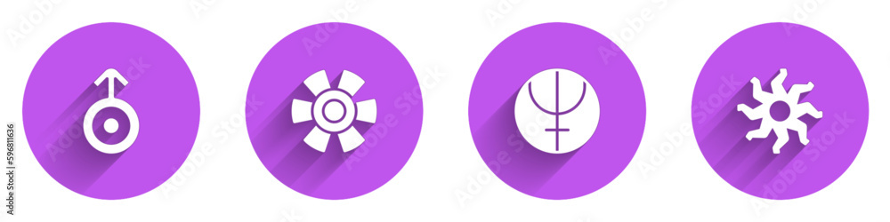 Set Symbol Uranus, Sun, Neptune planet and icon with long shadow. Vector Set Symbol Uranus, Sun, Neptune planet and icon with long shadow. Vector