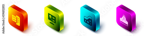Set Isometric Seismograph, Soil analysis, Ground and Volcano icon. Vector