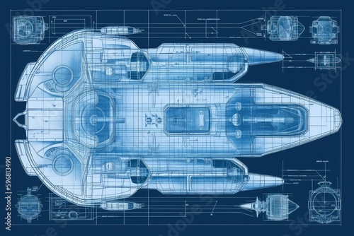 Fototapeta Naklejka Na Ścianę i Meble -  Alien spaceship blueprint. AI generative