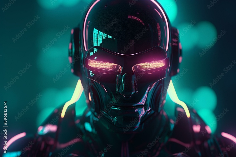 A neon android depicted in retro futuristic style with digital art. Generative AI